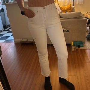 White ankle cropped jeans